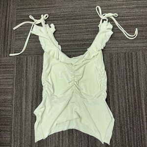 SHEIN Cream Ruched Ruffled Y2K Camisole Top Tie Shoulder